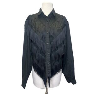 VTG  Western Collection Fringe Shirt‎ Womens Black XL USA Rodeo Cowgirl 80s 90s